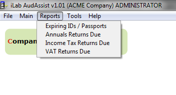 AudAssist - Reminds you of upcoming VAT Returns / Annual Returns / Income Tax Returns